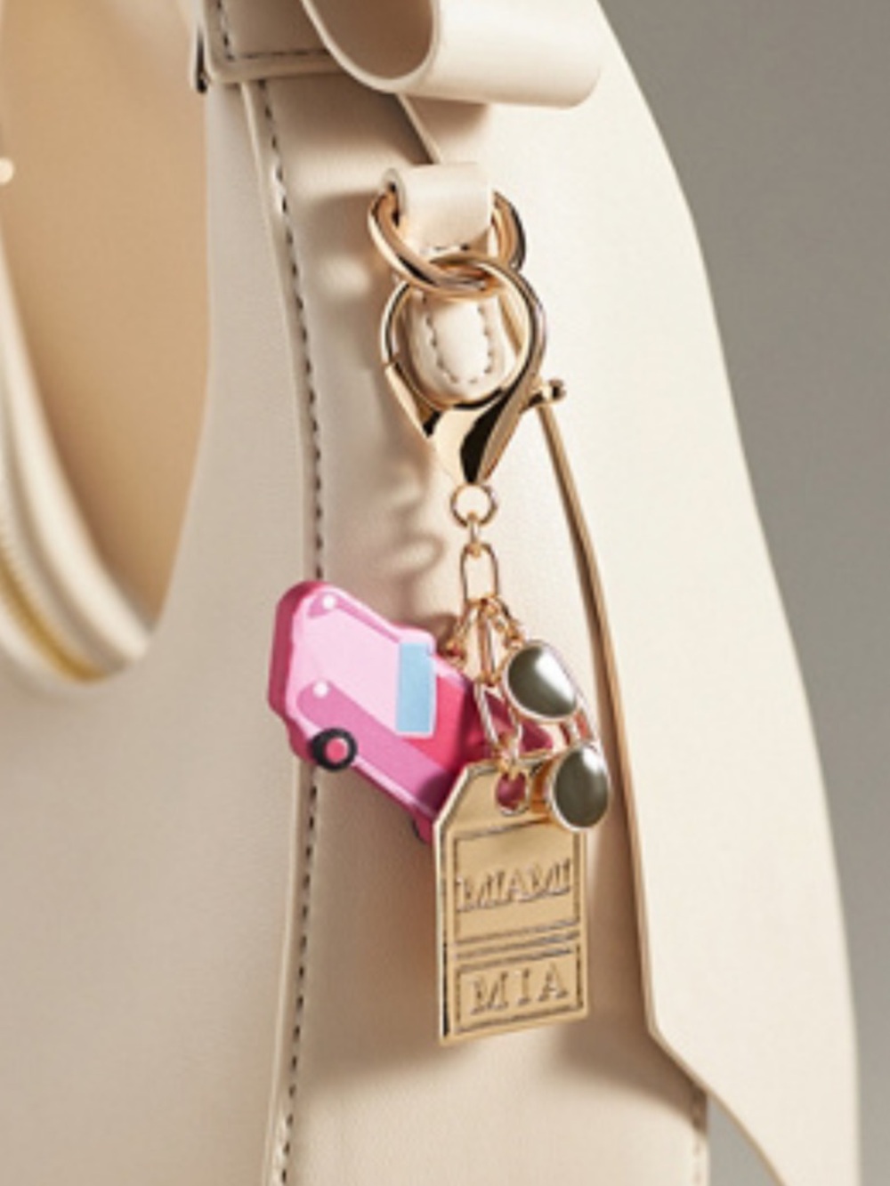 Anthropologie Miami City Bag Charm Pink Enamel Car Gold Tag Key Charm